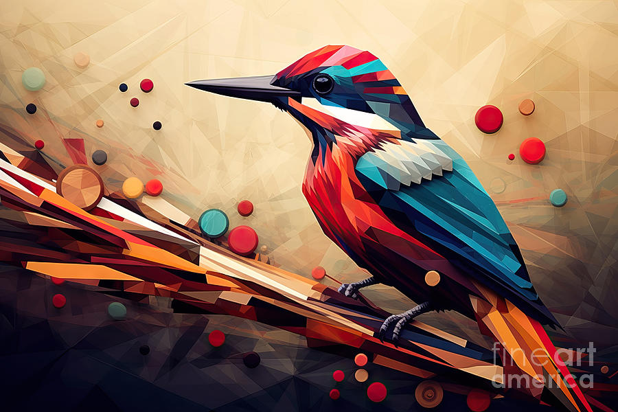 Wren Painting - Beautiful abstract geometric woodpecker concept, contemporary co #1 by N Akkash