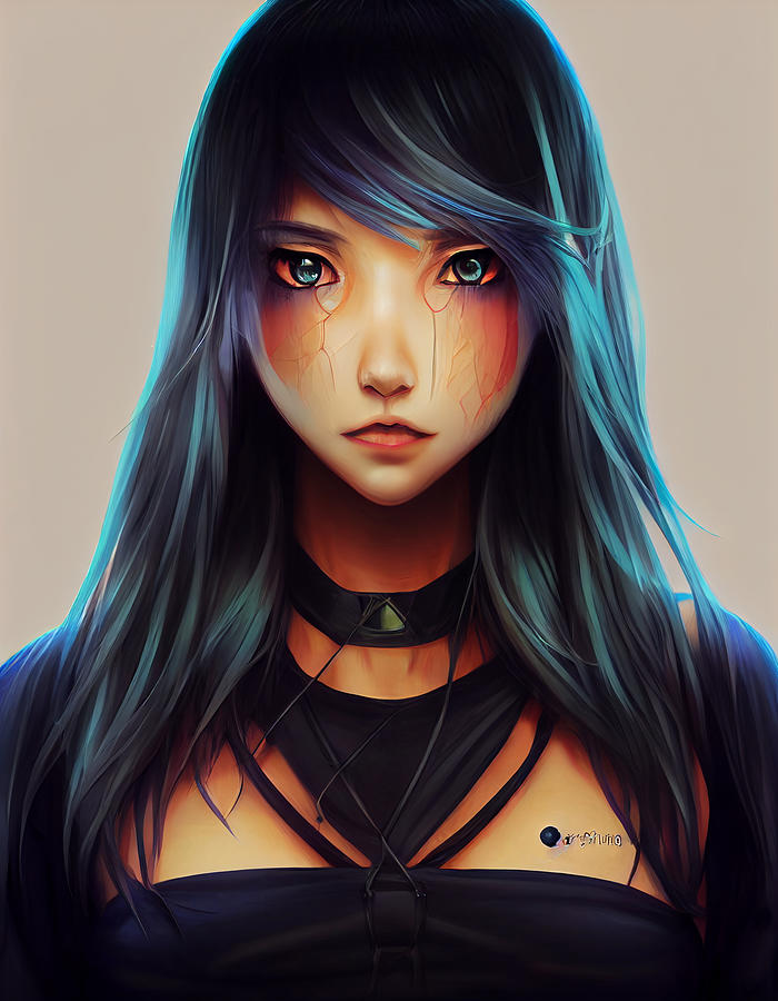 Beautiful Anime Girl Wearing A Black Crop Top Detailed Symmetrical ...