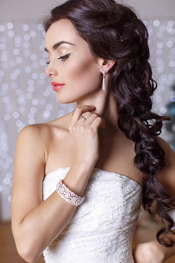 Beautiful Elegant Bride With Dark Hair Posing At Studio #1 Photograph by Slava_Vladzimirskaya