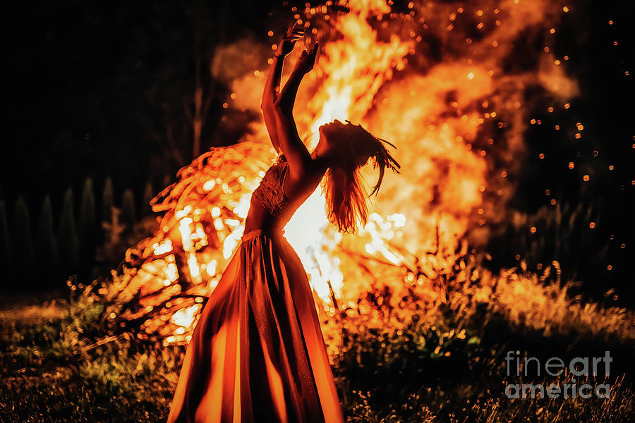 Beautiful Shamanic Woman Dancing By The Fire. Photograph by Jozef ...