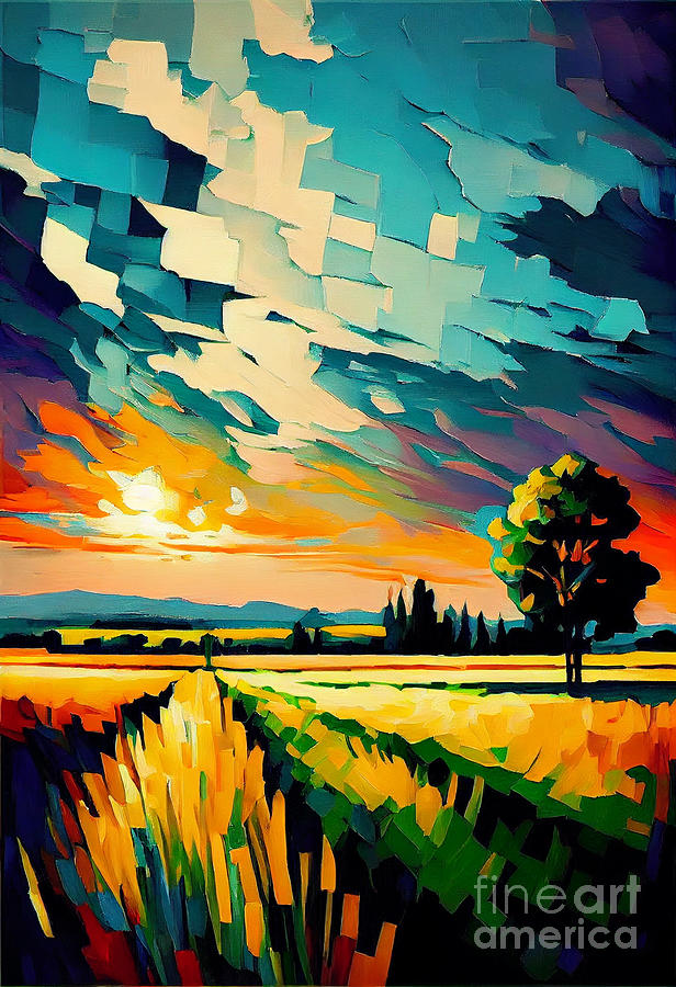 Beautiful Summer Grassland Pop art Deco Landsca by Asar Studios Digital ...