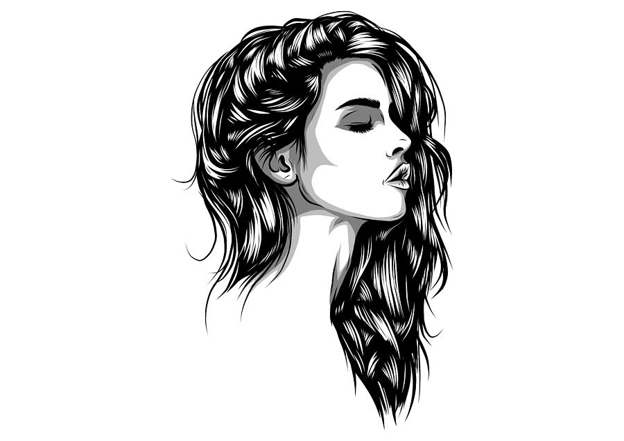 Beautiful Woman Face Hand Drawn Vector Illustration Sketch Digital Art