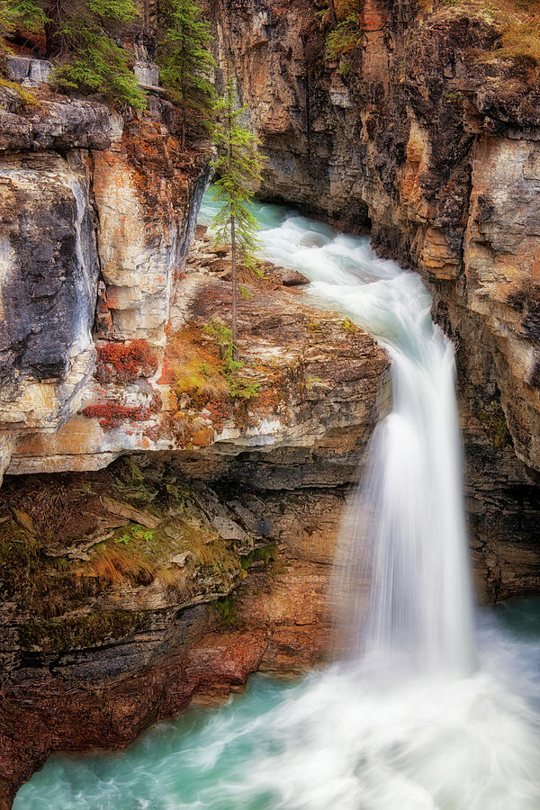 Beauty Creek pours over one of the many unnamed waterfalls in Alberta's ...