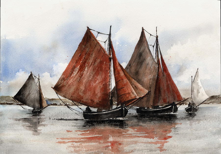 Becalmed on Galway Bay #1 Painting by Val Byrne