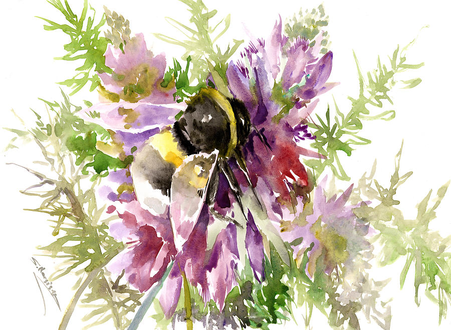 Bee and Flowers #1 Painting by Suren Nersisyan