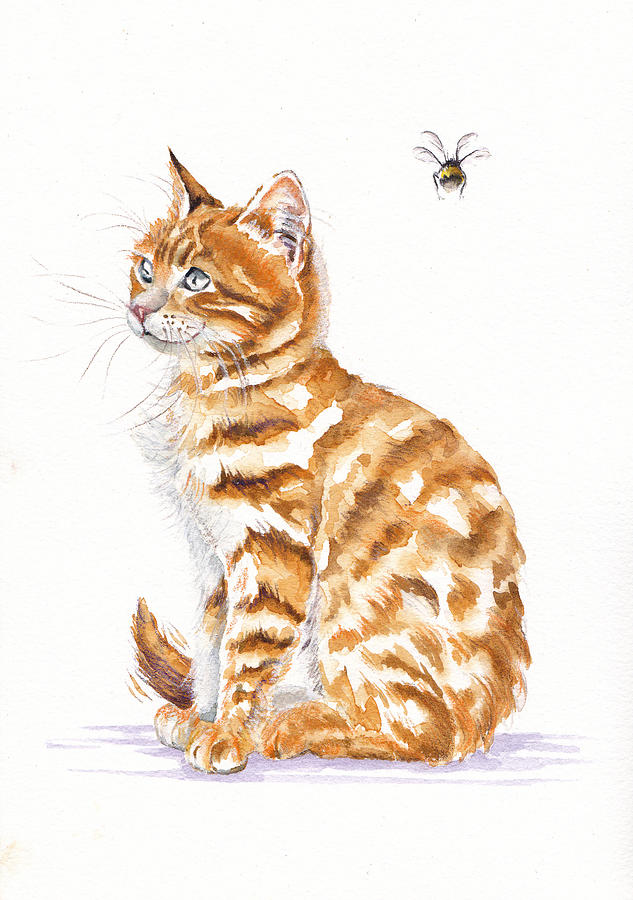 Tabby Cat - Bee Oblivious Painting by Debra Hall