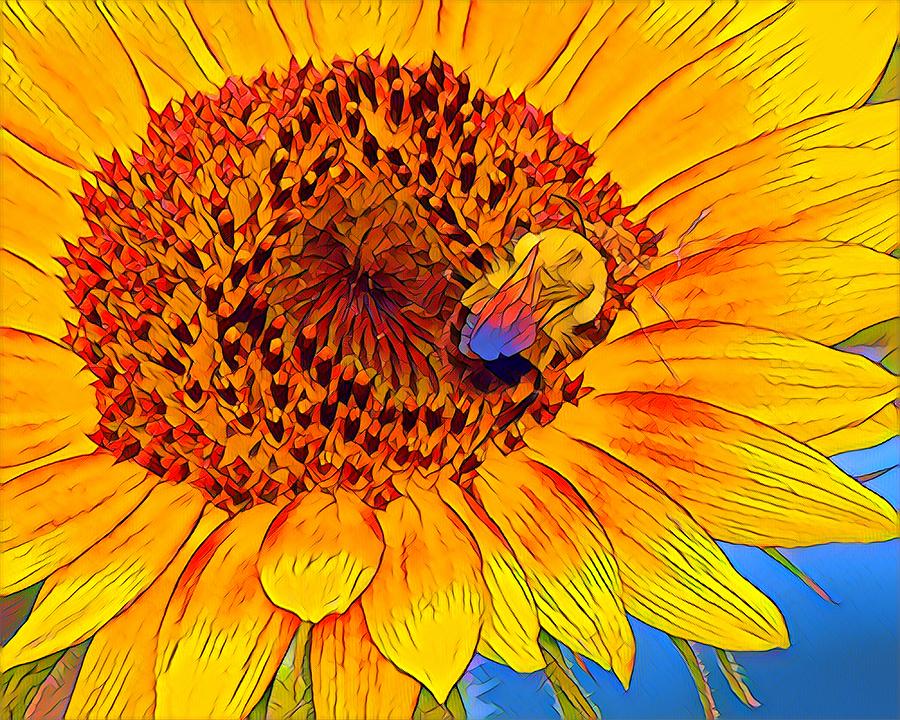 Bee On A Sunflower #2 Mixed Media by Susan Rydberg