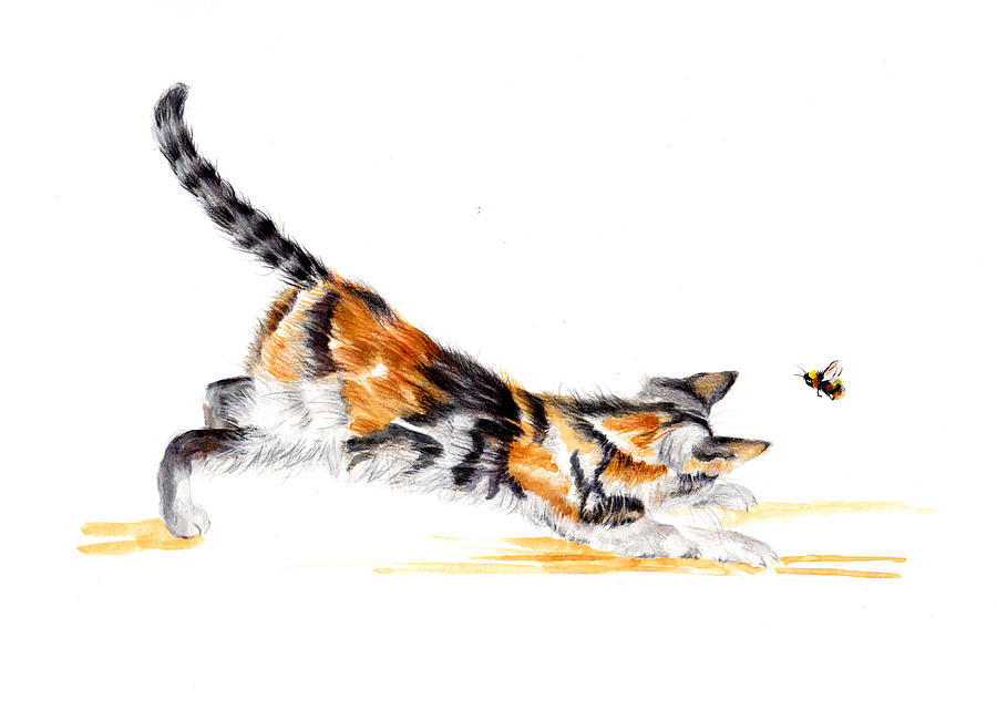 Hunting Cat - Bee witched Painting by Debra Hall