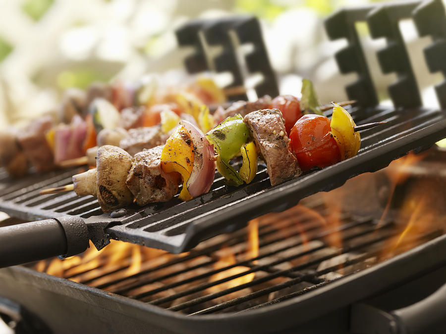 Beef and Vegetable Kabobs on a Outdoor BBQ #1 Photograph by LauriPatterson