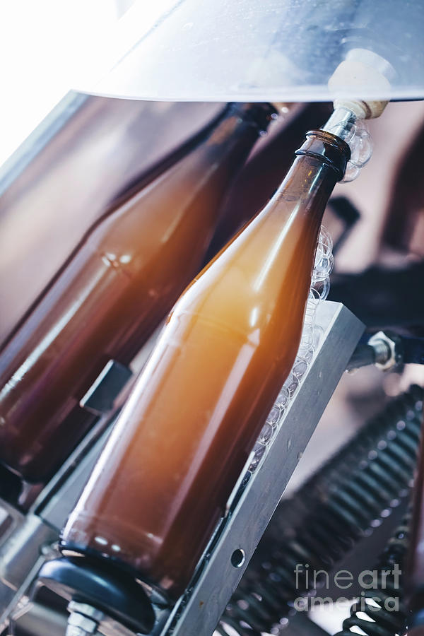 Beer Bottle Filling And Capping Machine In Brewery Photograph