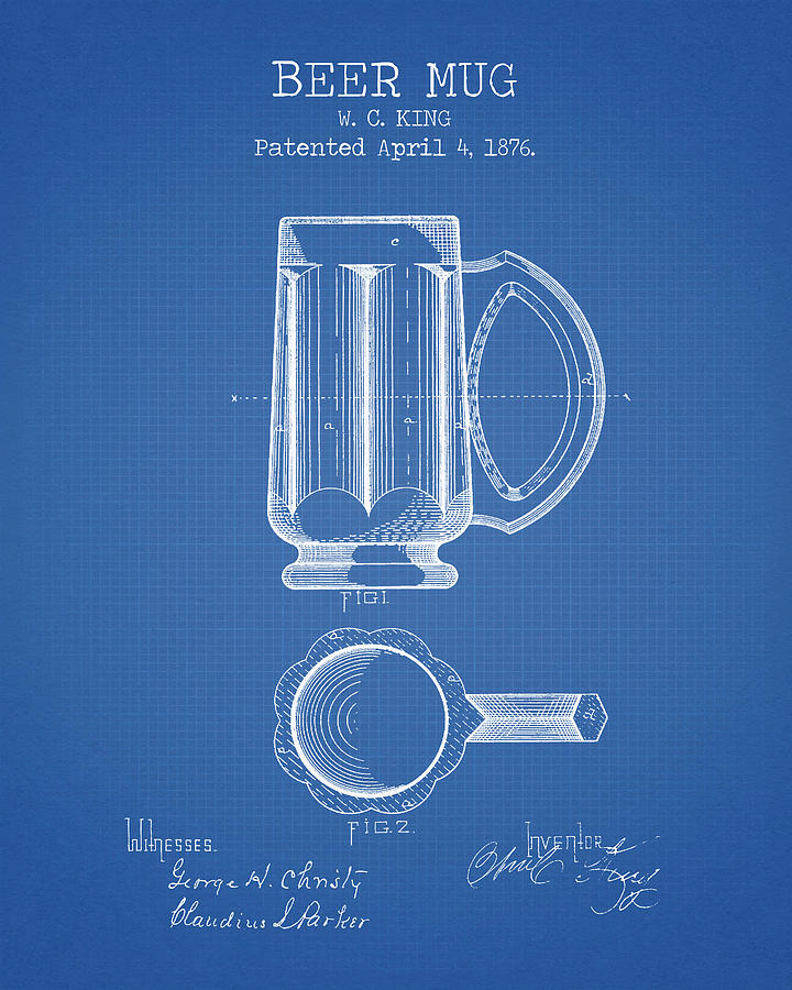 Beer mug blue patent Digital Art by Dennson Creative - Fine Art America