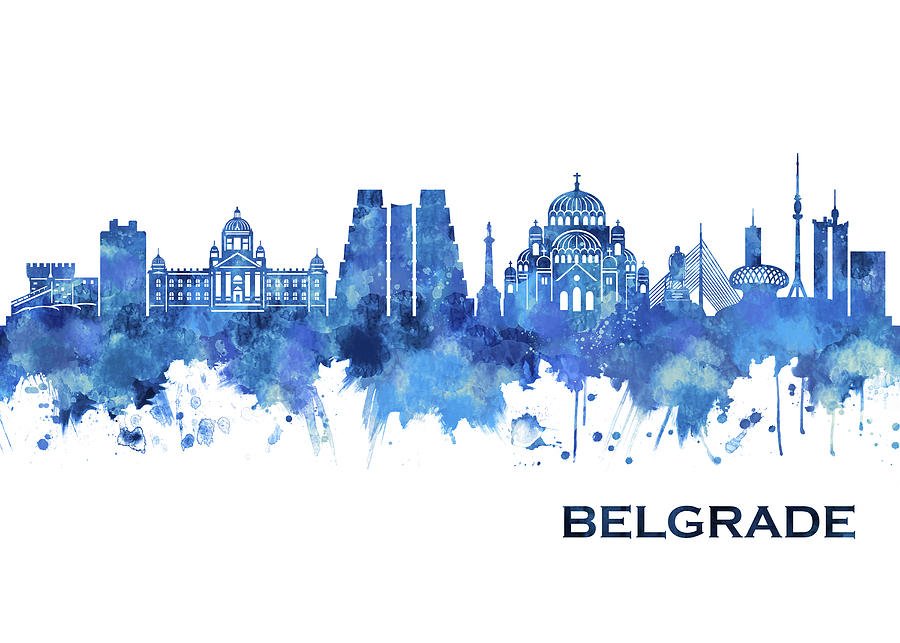 Belgrade Serbia Skyline Blue Mixed Media by NextWay Art - Fine Art America