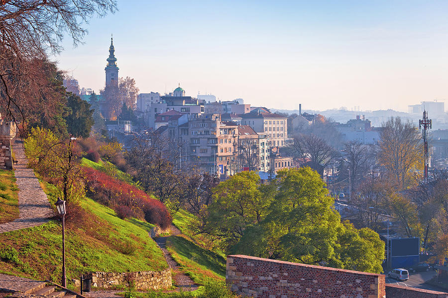 Belgrade. View from Kalemegdan walkway on old city landmarks #1 Photograph by Brch Photography