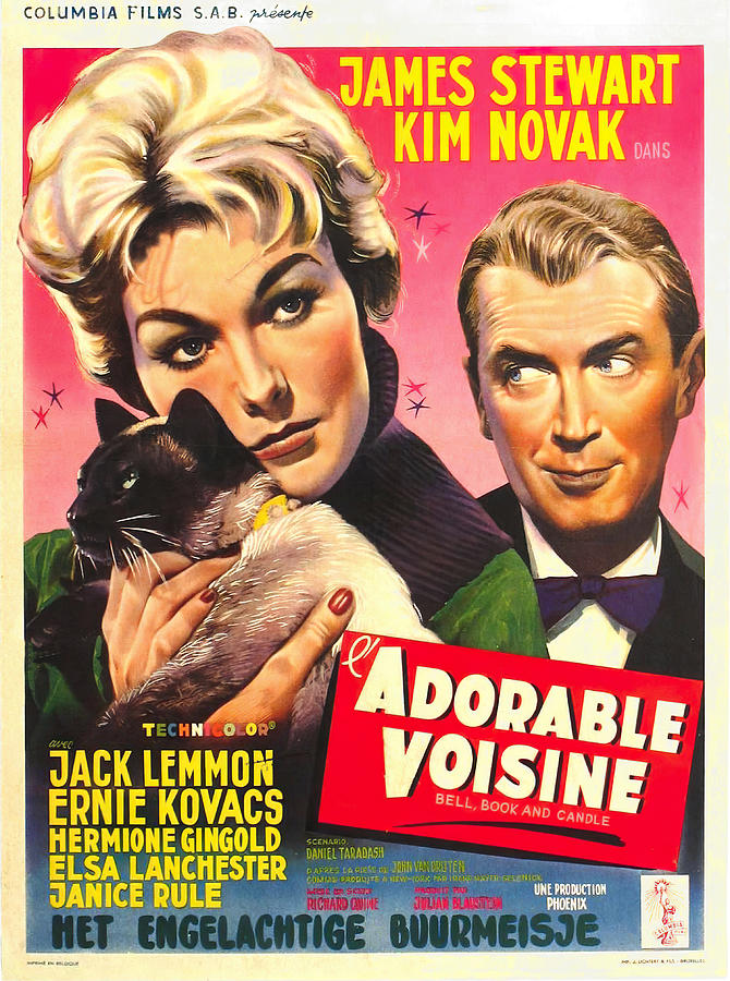 Bell, Book and Candle, with James Stewart and Kim Novak, 1958 Mixed Media by Stars on Art
