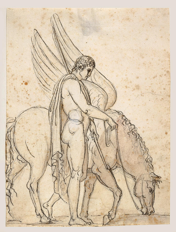 Bellerophon and Pegasus Drawing by Bertel Thorvaldsen