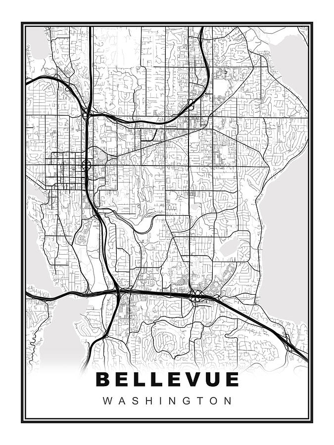 Bellevue Map Digital Art by Ipsita Das | Fine Art America