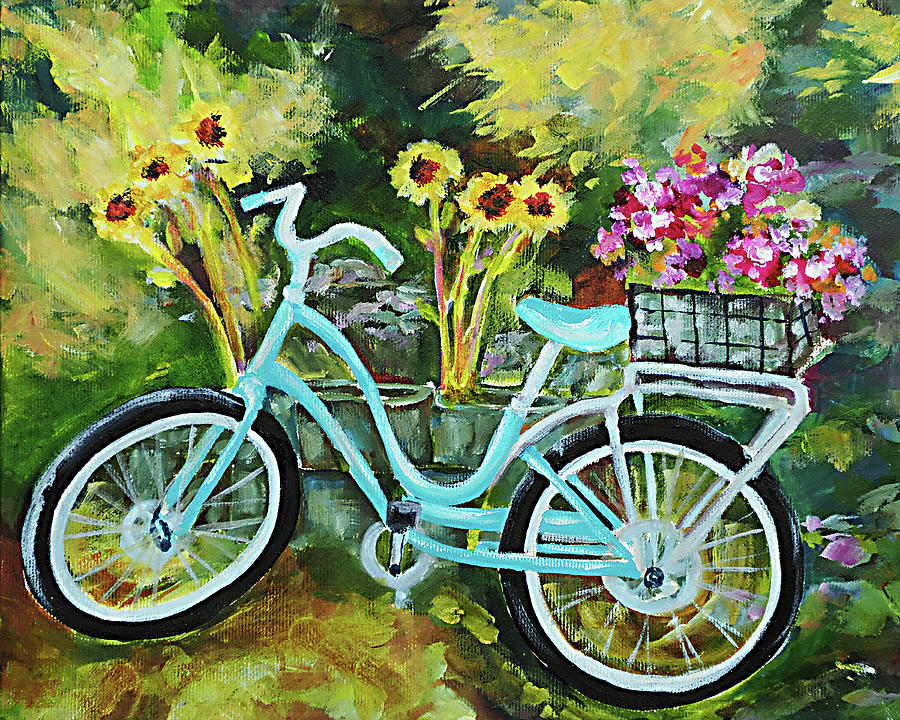 Bicycle with Flower Baskets #8 Painting by Wendy Provins
