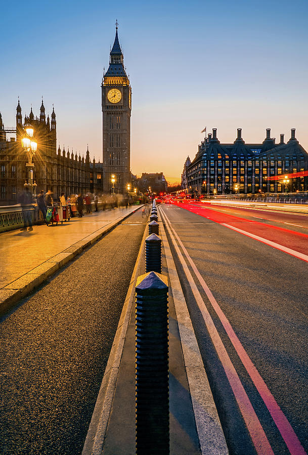 Big Ben In London, England, Seen After Sunset. Photograph