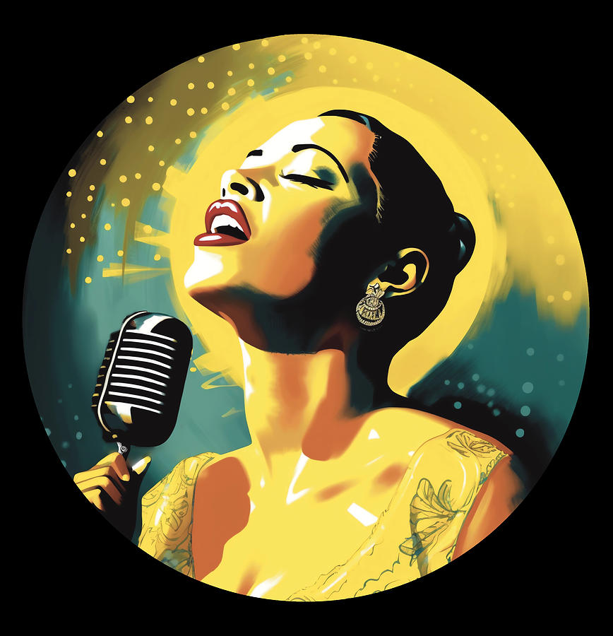 Billie Holiday Fan Art Pop Art Style  Round Digital Art by Lorraine Kelly