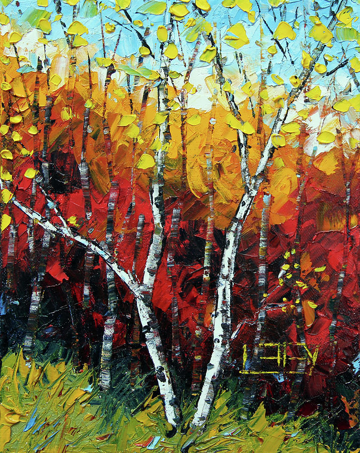 Birch tree landscape painting with fall colors Painting by Lisa Elley ...