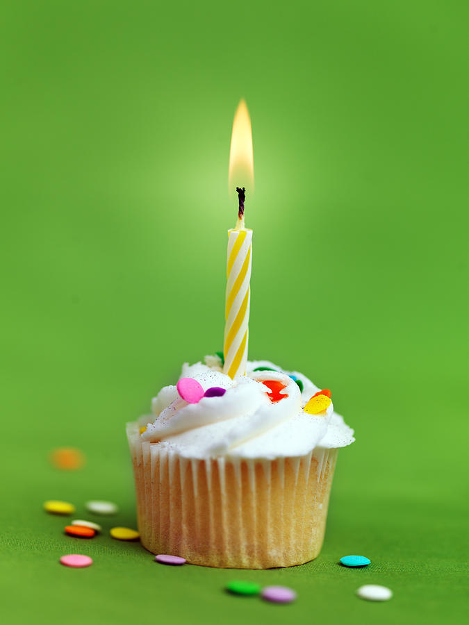 Birthday Cupcake with Candle #1 Photograph by Lisegagne