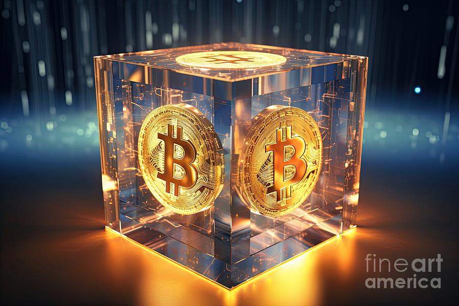 Bitcoin Cube of blockchain blocks #1 Digital Art by Benny Marty