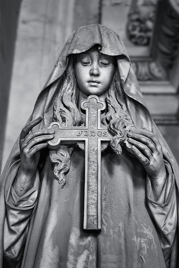Immortal Stone - Black and white photo of the statues of Staglieno, Genoa #13 Sculpture by Paul E Williams