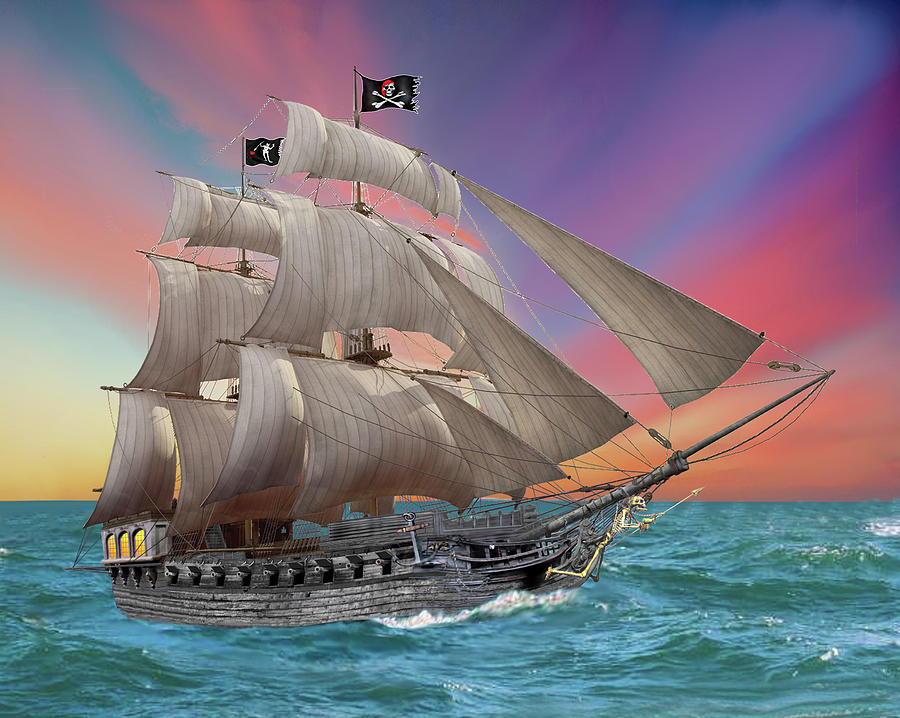 Black Beards Pirate Ship #1 Digital Art by Glenn Holbrook