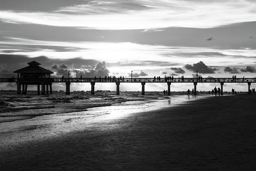 Black Florida Series - Fort Myers Pier Sunset #1 Photograph by Philippe HUGONNARD
