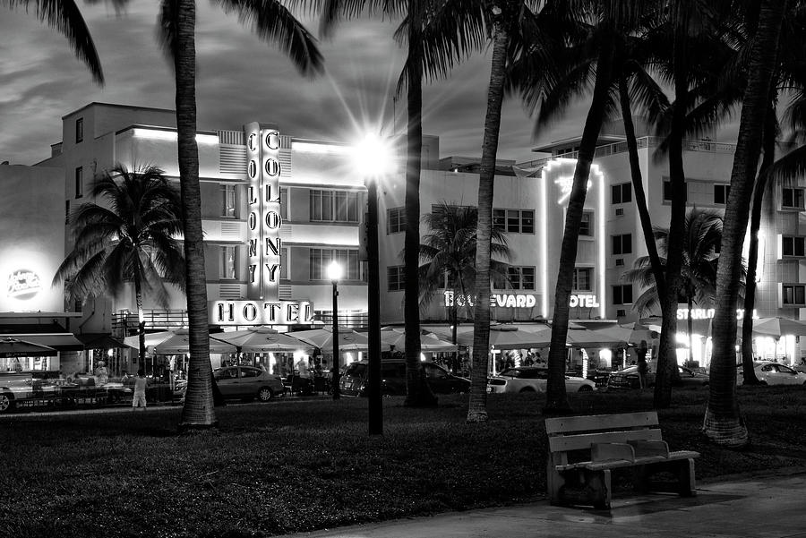 Black Florida Series - Ocean Drive by night #1 Photograph by Philippe HUGONNARD