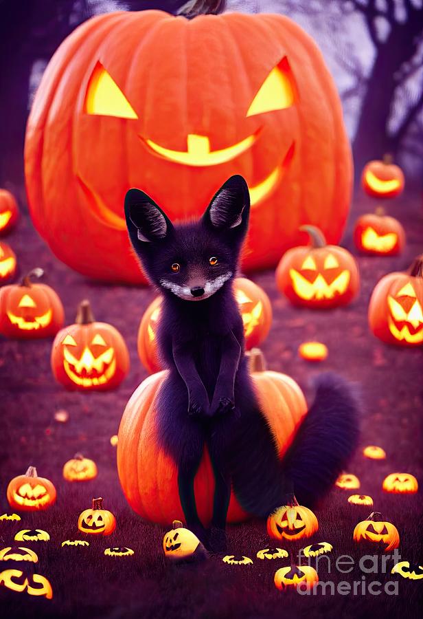 black fox kit Halloween theme #1 Digital Art by Benny Marty