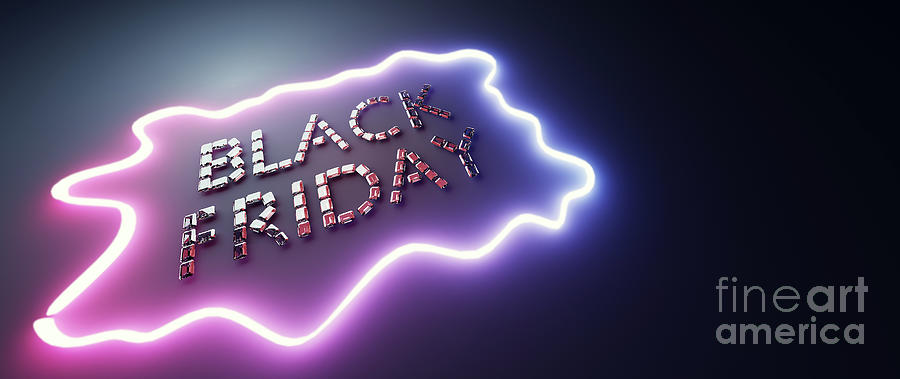 Sign Photograph - Black friday neon sign made of glamour diamonds. #1 by Michal Bednarek