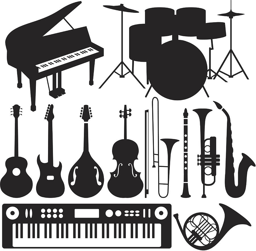 Black Silhouettes - Musical Instruments #1 Drawing by Aaltazar