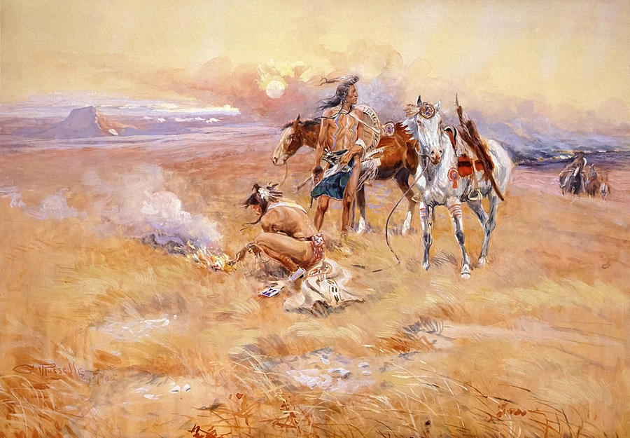 Charles Marion Russell Painting - Blackfeet Burning Crow Buffalo Range by Charles Marion Russellby Charles Marion Russell by Charles M by Mango Art
