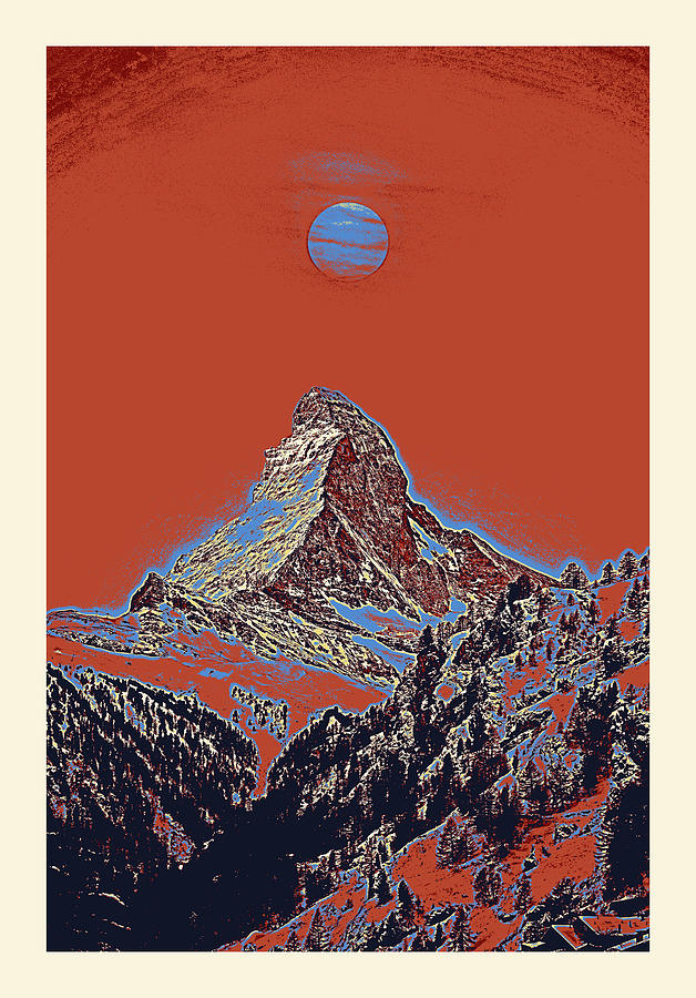 Blood Moon over Matterhorn, Zermatt, Switzerland Travel Poster v2 by Ahmet Asar #1 Painting by Celestial Images