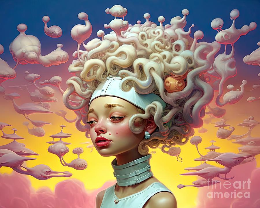 Blowing mind, lowbrow art, pop surrealism #1 Painting by Vincent Monozlay
