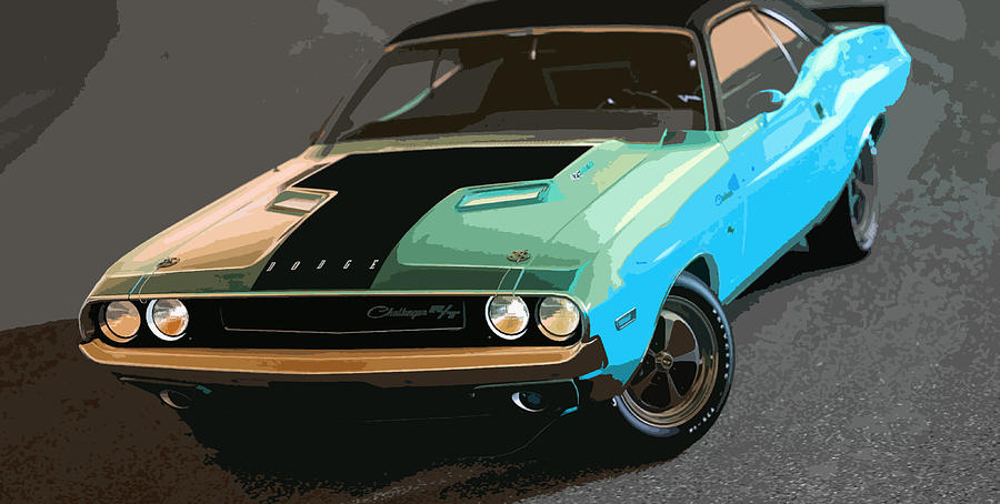 Car Digital Art - Blue 1970 Dodge Challenger RT #1 by Thespeedart
