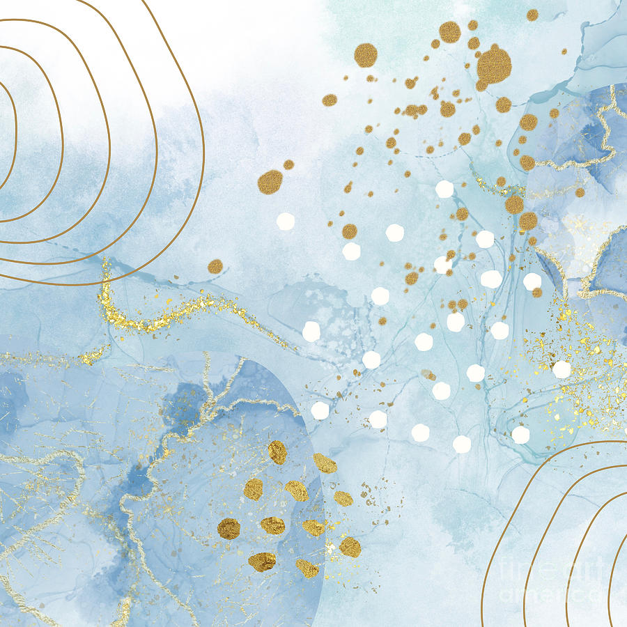 Blue and Gold Abstract with popular Boho elements background #1 Photograph by Milleflore Images