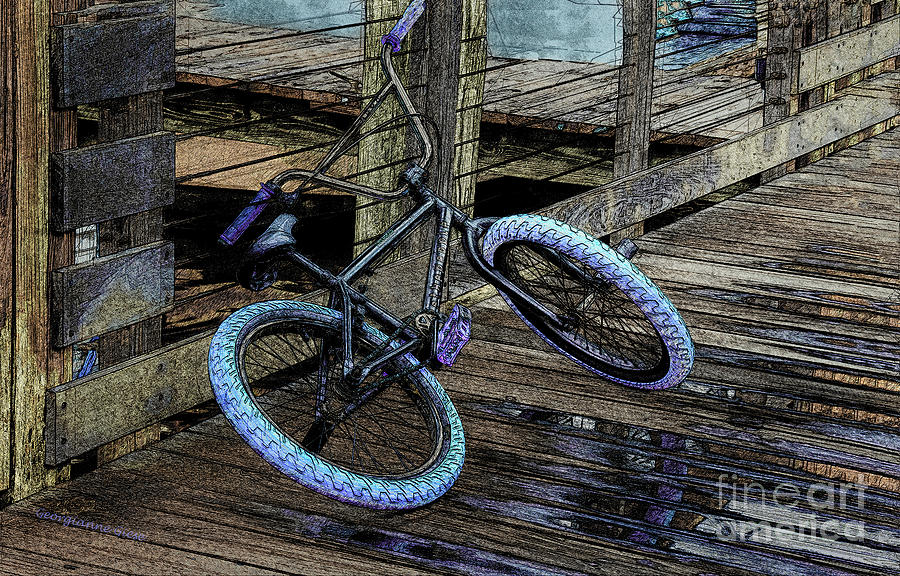 Blue Bike on Warf #1 Digital Art by Georgianne Giese