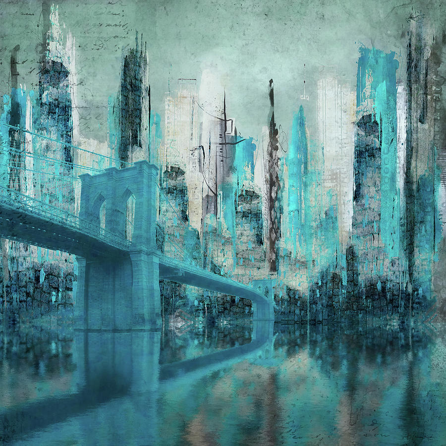 Blue Brooklyn Bridge #1 Digital Art by Barbara Mierau-Klein