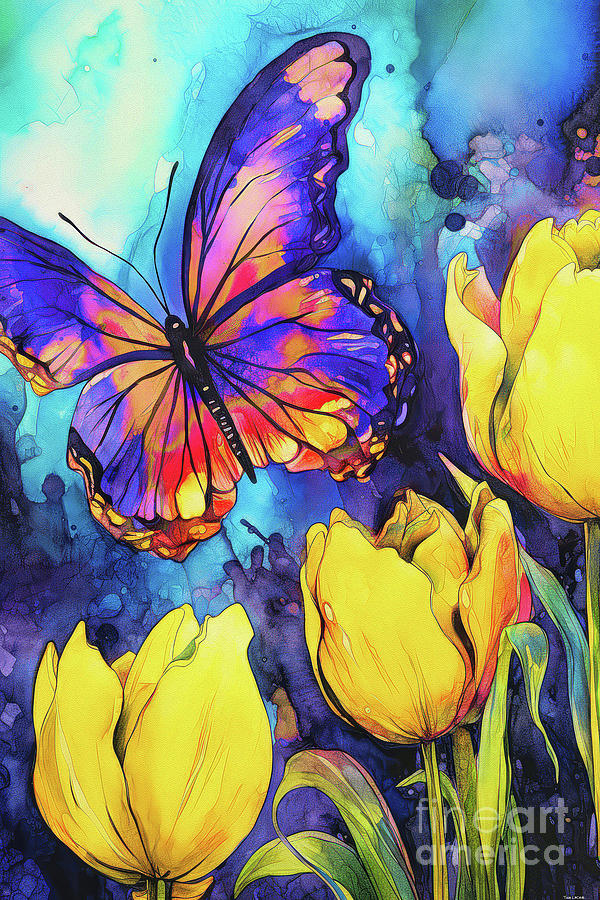 Blue Butterfly Bliss #2 Painting by Tina LeCour