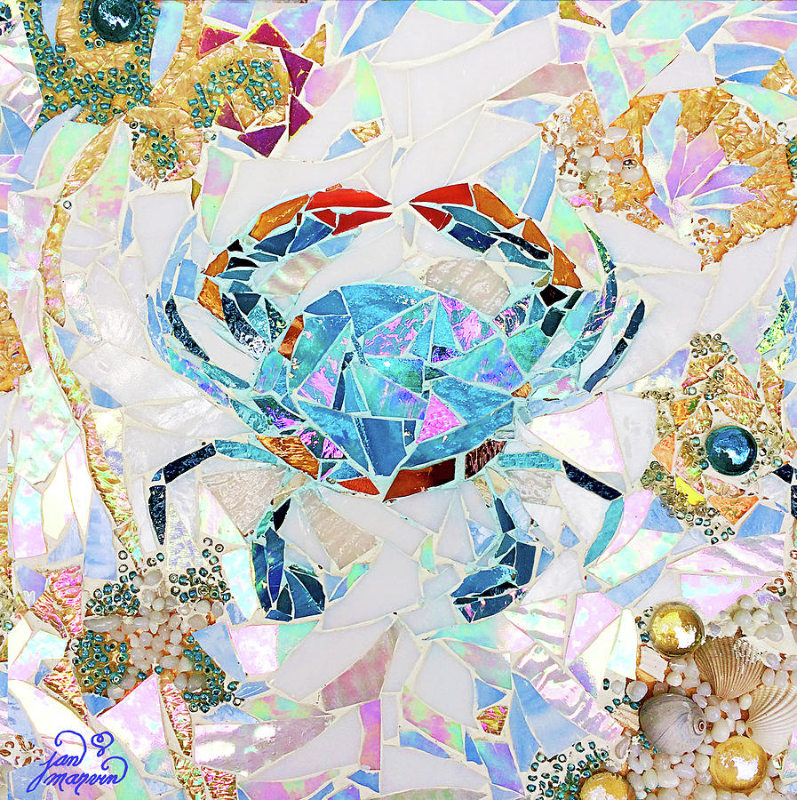 Blue Crab Mosaic Glass Art by Jan Marvin