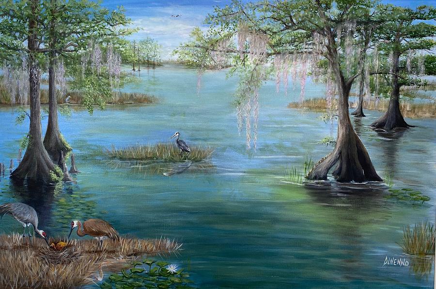 Blue Cypress Lake  #1 Painting by Sue Dinenno