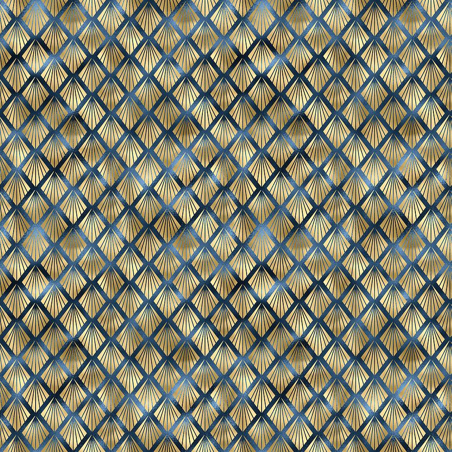 Blue Gold Art Deco Pattern Digital Art by Sweet Birdie Studio - Fine ...