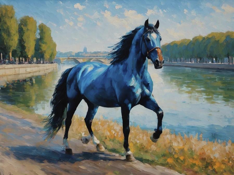 Blue Horse Near the Seine #1 Digital Art by Phil Strang