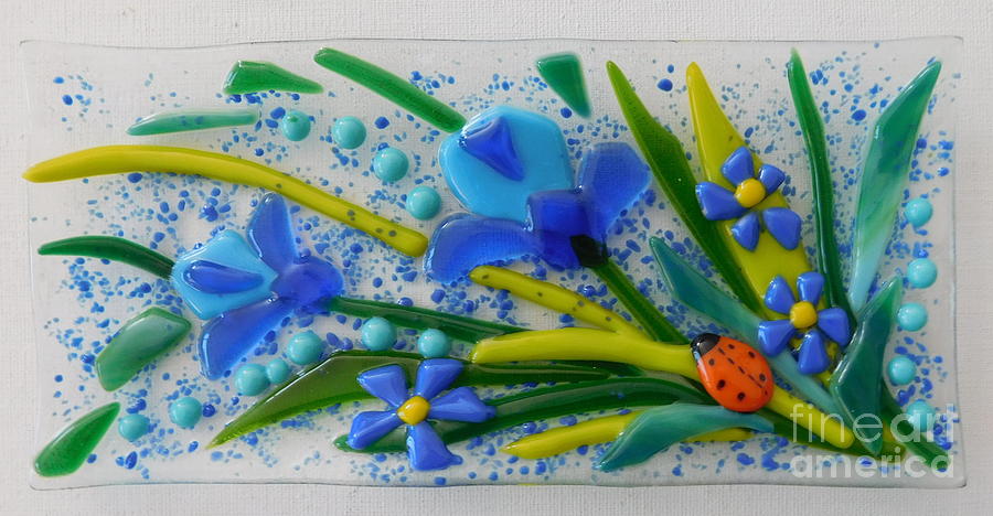 Candy Dish Glass Art - Blue on Blue #1 by Joan Clear