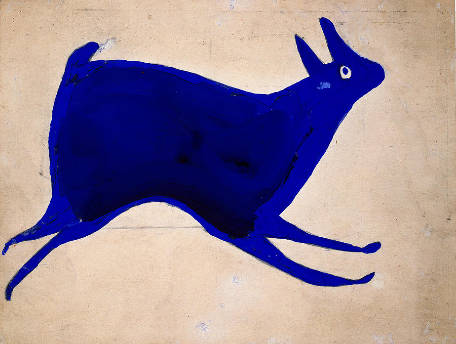 Blue Rabbit Running #1 Painting by Bill Traylor