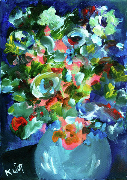 Blue vase Mixed Media by Rosalyn Kliot