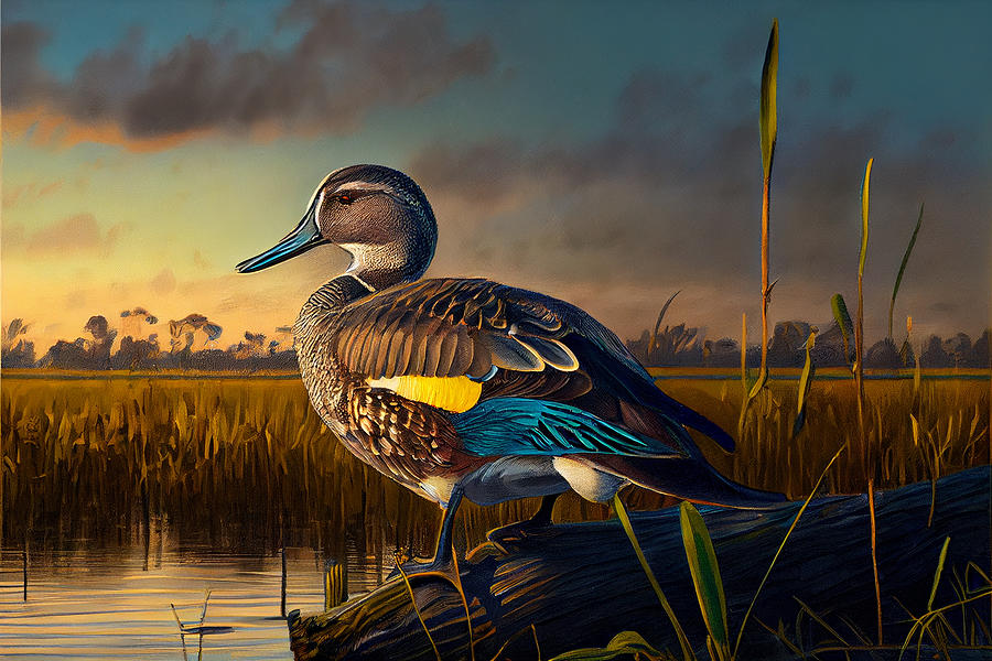 Blue Winged Teal Anas Discors in a Jack Kirby by Asar Studios Painting ...