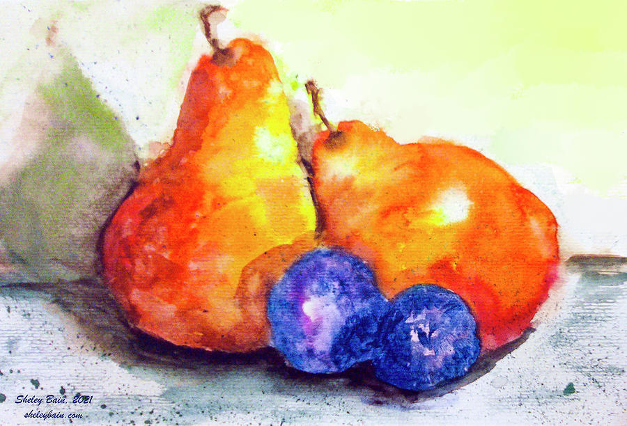 Blueberries and Pears #1 Painting by Shelley Bain